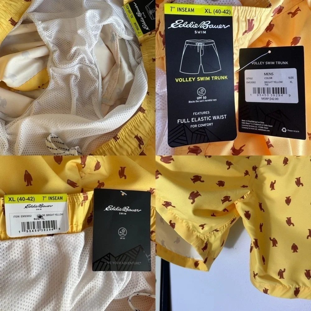 Eddie Bauer NWT yellow Sasquatch Volley swim trunks size XL (40-42)